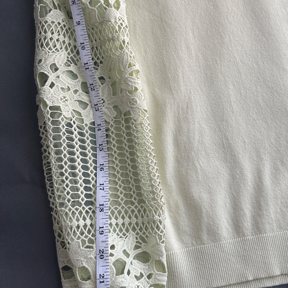 Soft Light Green Knit Sweater with Lace Sleeves - Picture 6 of 8